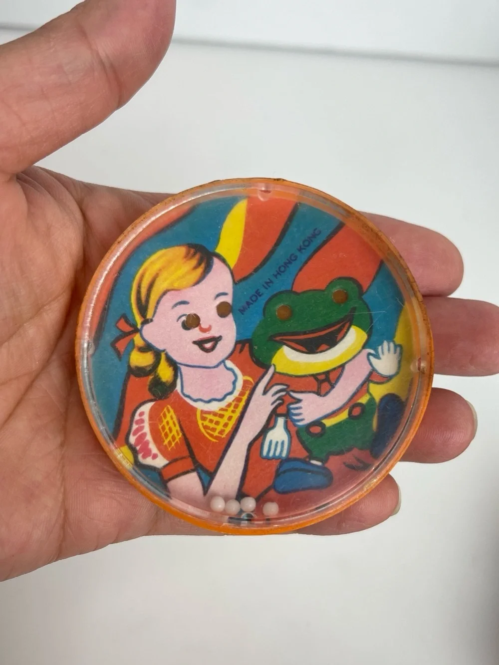 Vintage 1960s Plastic Dexterity Puzzle  Game Toy Girl & Frog Made In Hong Kong